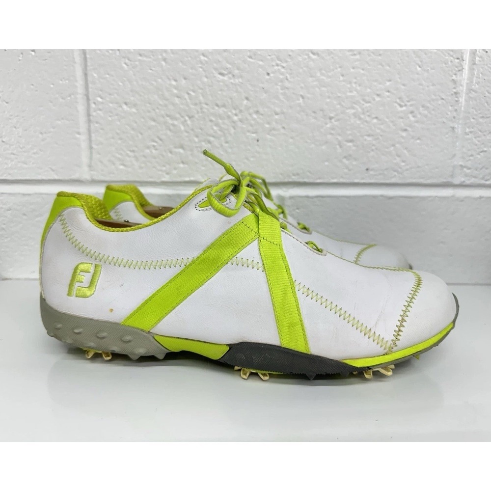 FOOT JOY FJ M PROJECT MEN'S SZ‎ 10 M WHITE LEATHER LIME GOLF SHOES SPIKES #55108 - Picture 1 of 9